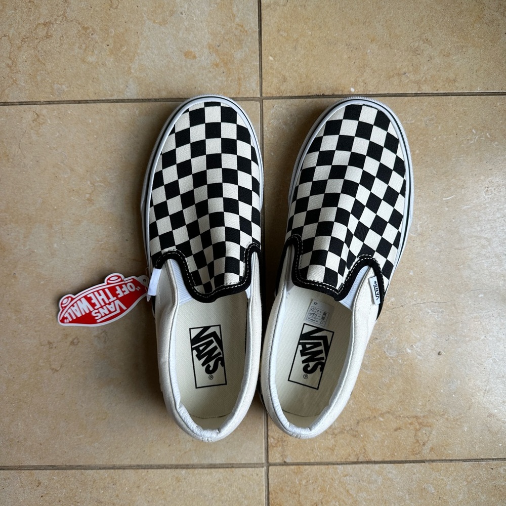 Black and White Checkerboard Classic Slip-On Vans Sneakers